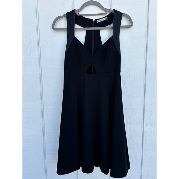 Alice + Olivia Black Fit N Flare Dress, T Back, Cut Out Front, Lambskin Detail‎ - Picture 1 of 7